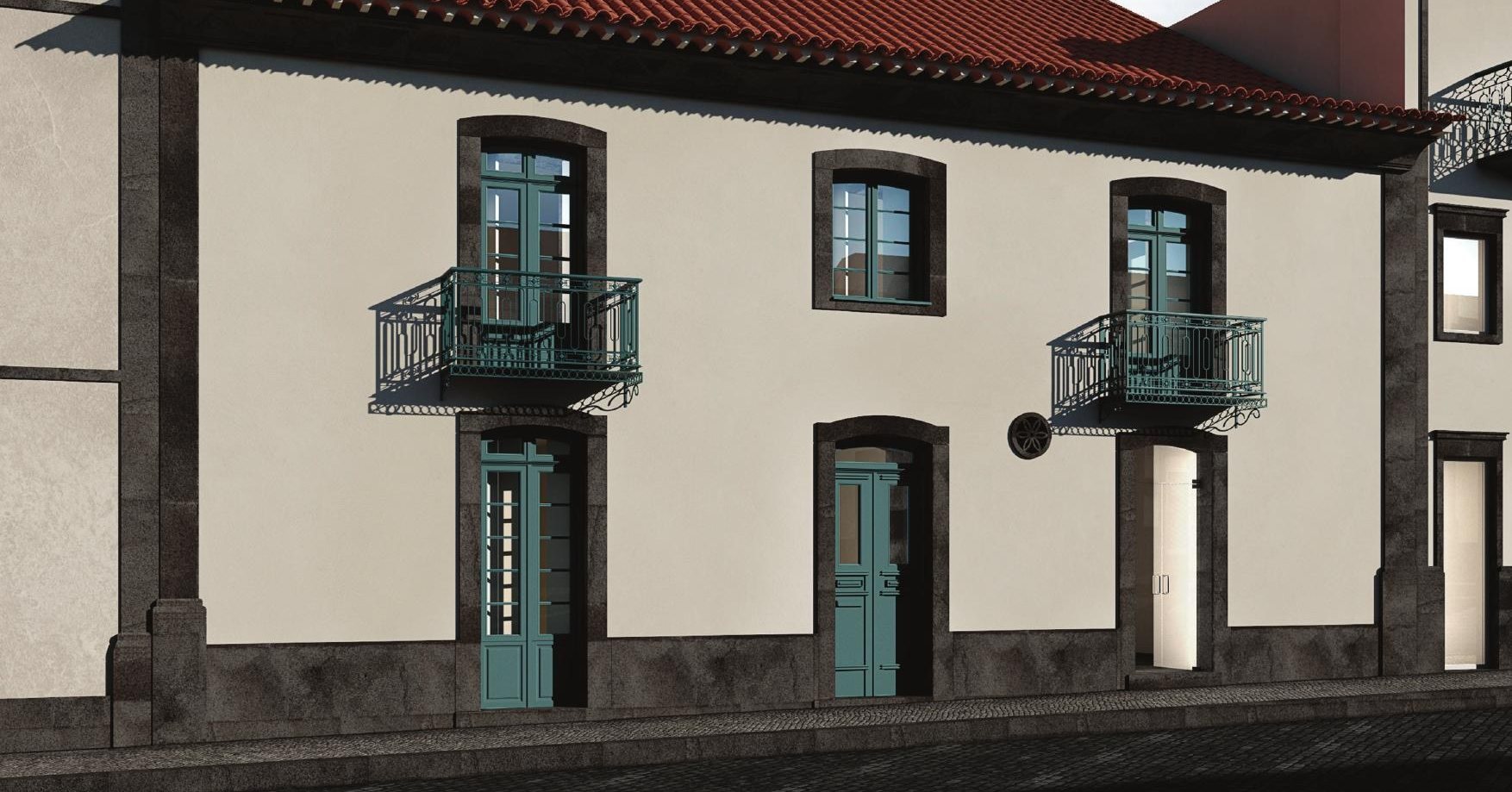 Fachada restaurada na Rua da Cruz